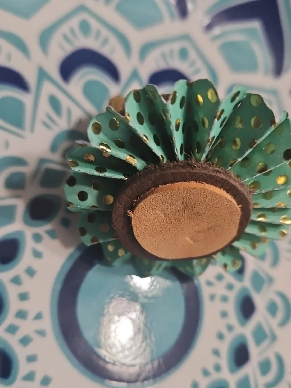 Hand Crafted Genuine Leathetlr Turquoise Polka Dot Flower Pet Collar Charm NEW